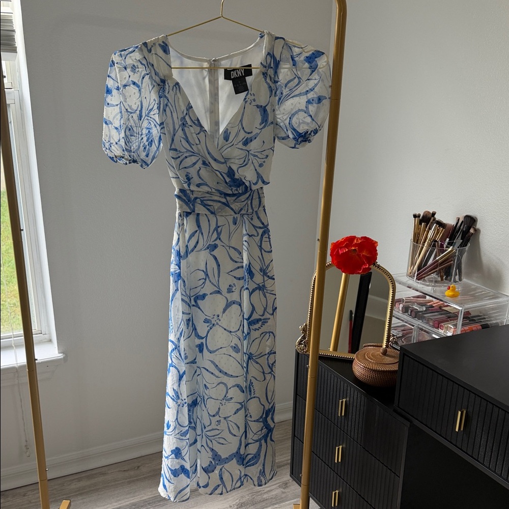 DKNY Floral Maxi Dress in Blue and White